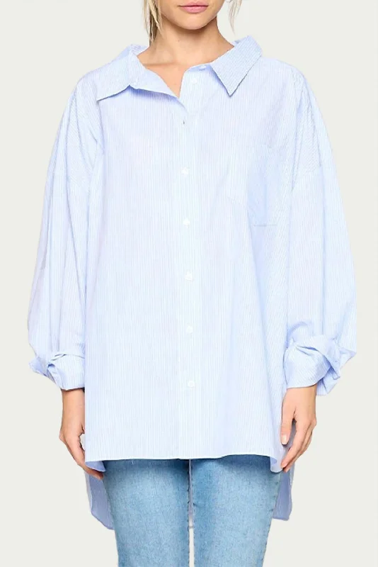 Bargain Blast Striped Boyfriend Cotton-Poplin Shirt In Blue Stripe
