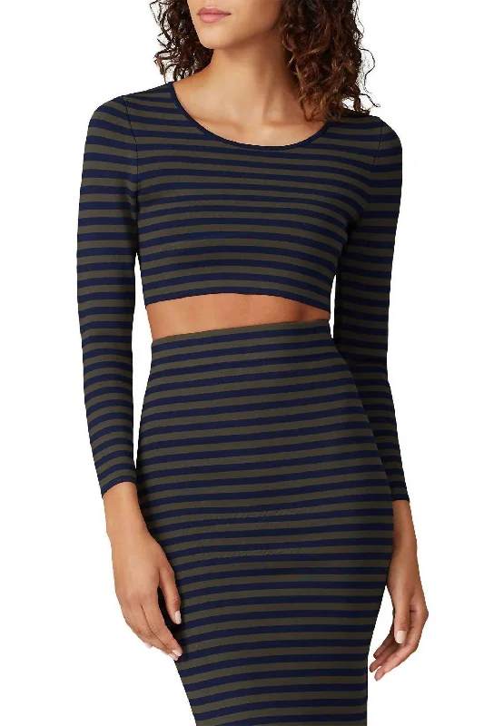 Discount Deals Striped Crop Top In Blue