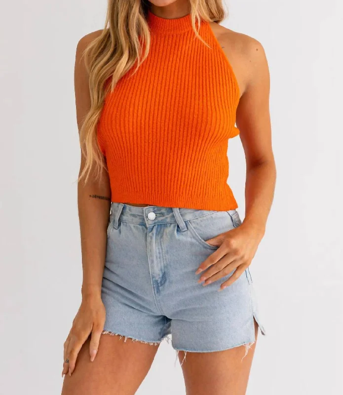 Price Cut Sweater Halter In Orange Crush