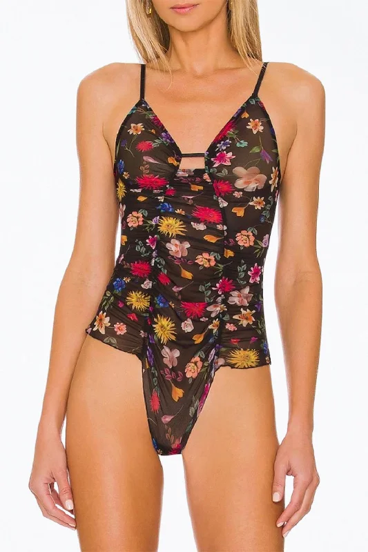 Deal Explosion Sylvie Pin Up Bodysuit In Black Floral