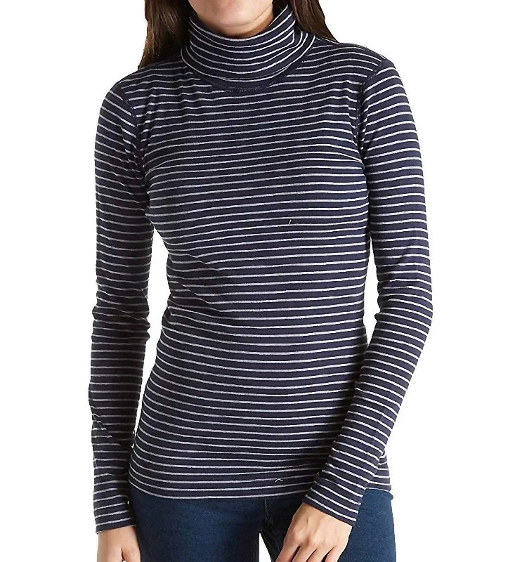 Super Savings Tahoe Stripe Diane Turtleneck Long Tight Shirt In Night Iris/granite