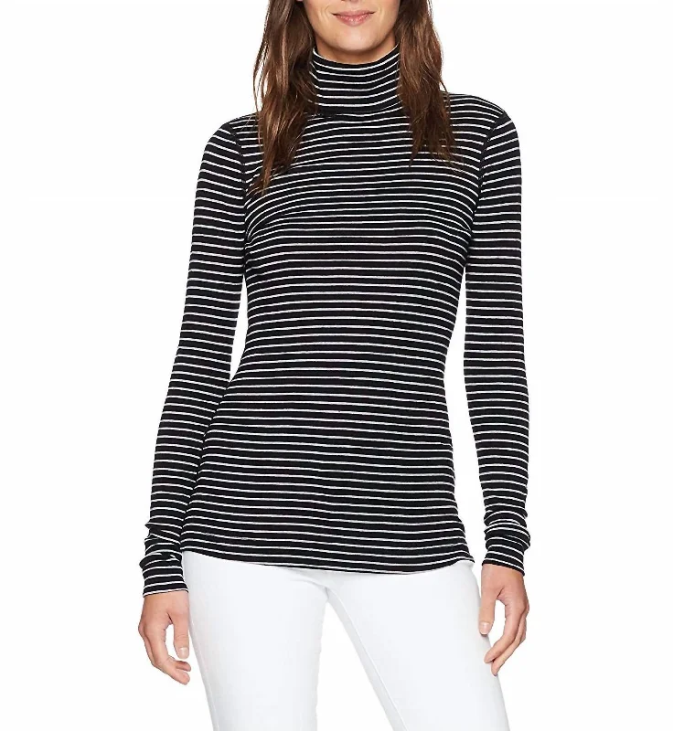 Today’s Special Tahoe Stripe L/s Turtleneck Tight Short Shirt In Black/granite