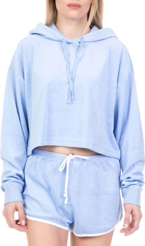 Price Drop Terry Cropped Long Sleeve Hoodie In Light Blue