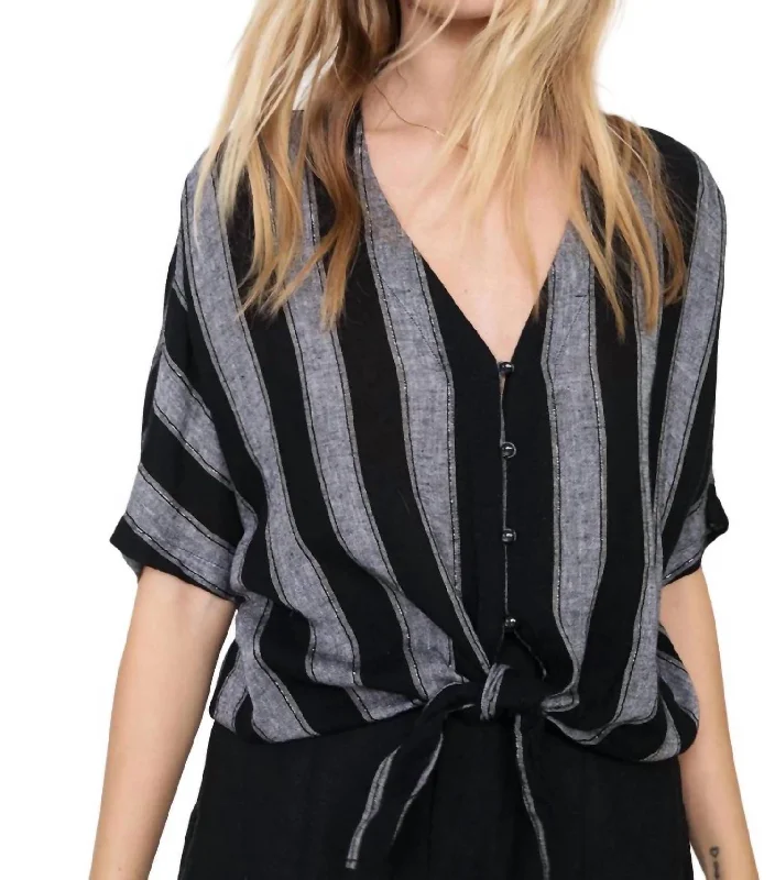 Discount Extravaganza Thea Thompson Stripe Top In Black/grey
