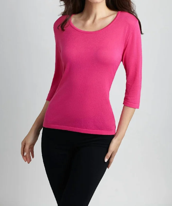 Deal Explosion Three Quarter Sleeve Tunic Top In Fuchsia