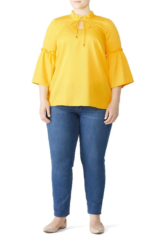 Closeout Tie Neck Top In Yellow