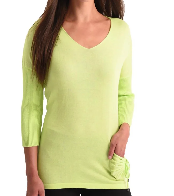 Act Fast Tie Pocket Detail V-Neck Top In Lime