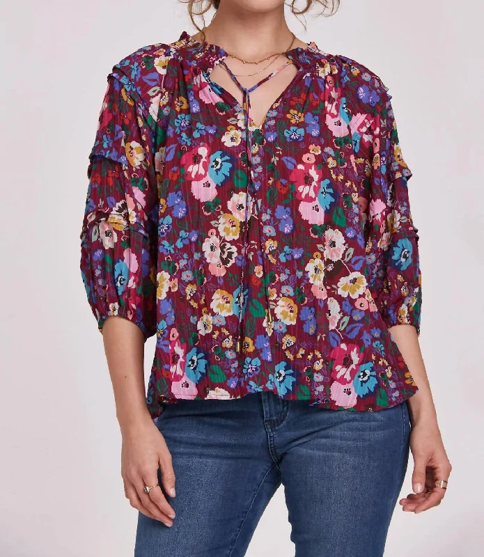 Super Sale Tika 3/4 Sleeve Floral Blouse In Terrace Blooms