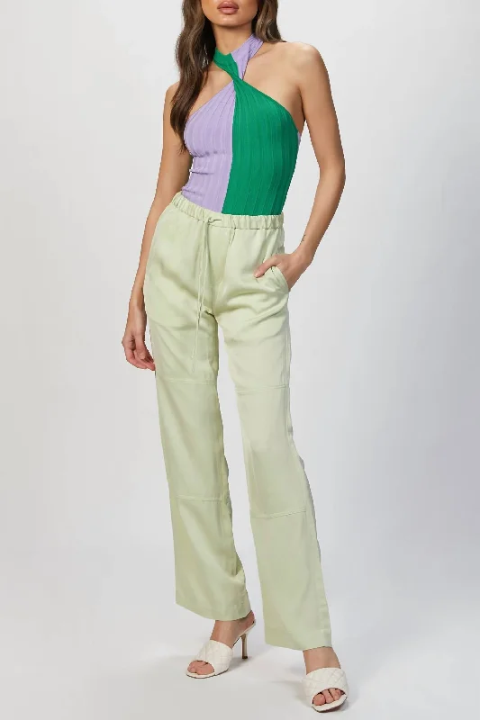 Blowout Sale Two-Tone Halterneck Bodysuit In Lilac/dark Green
