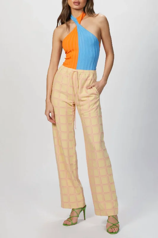 Bargain Bin Two-Tone Halterneck Bodysuit In Orange/blue