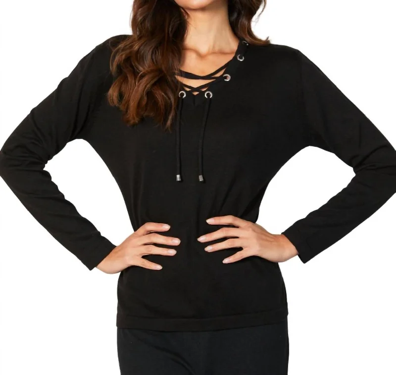 Lowest Price V-Neck Grommet Top In Black