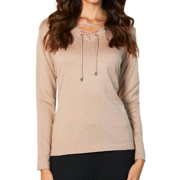 Super Deal V-Neck Grommet Top In Sand