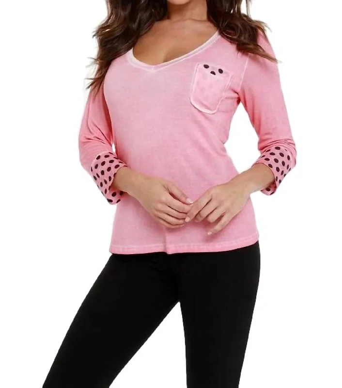 Limited Time Discount V-Neck Polka Dot Top In Coral