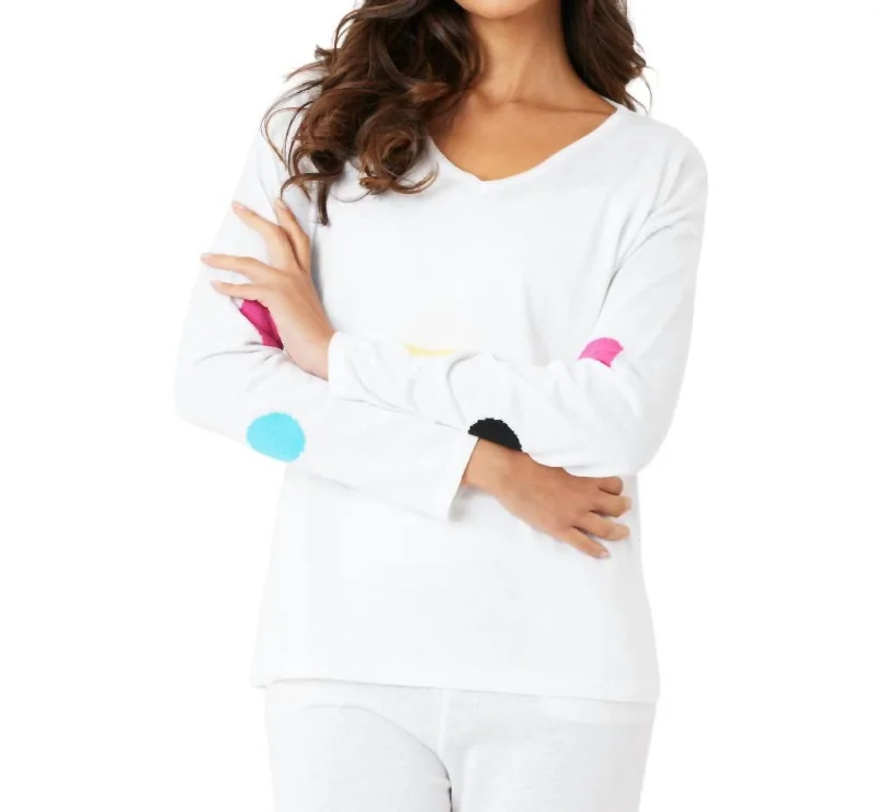 Final Markdown V-Neck Polkadot Detail Sleeve Top In White