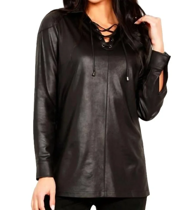 Price Buster Vegan Leather Collar Tunic In Black