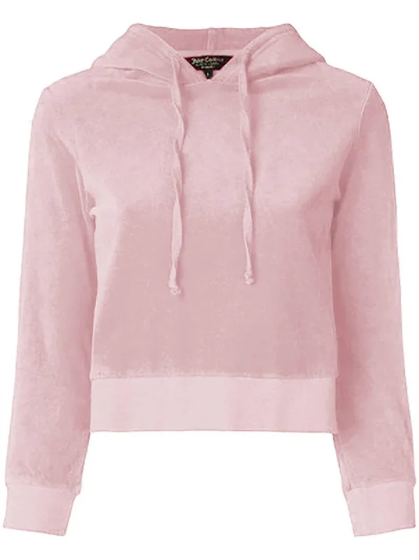 Don't Miss Velour Shrunken Hoodie In Silver Pink