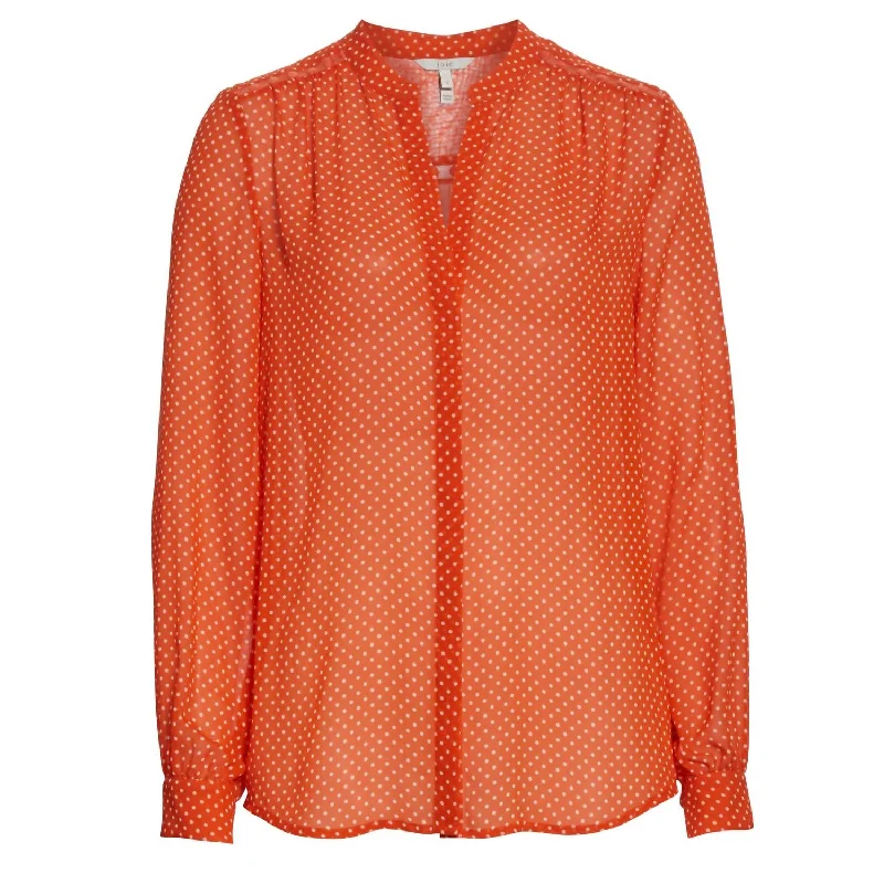 Amazing Deals Women Mintee G Warm Terracotta Orange Polka Dot Silk Blouse