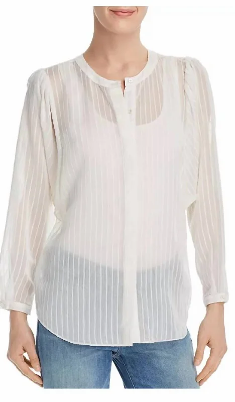 Best Bargains Women Rashelda Striped Sheer Top Blouse In White