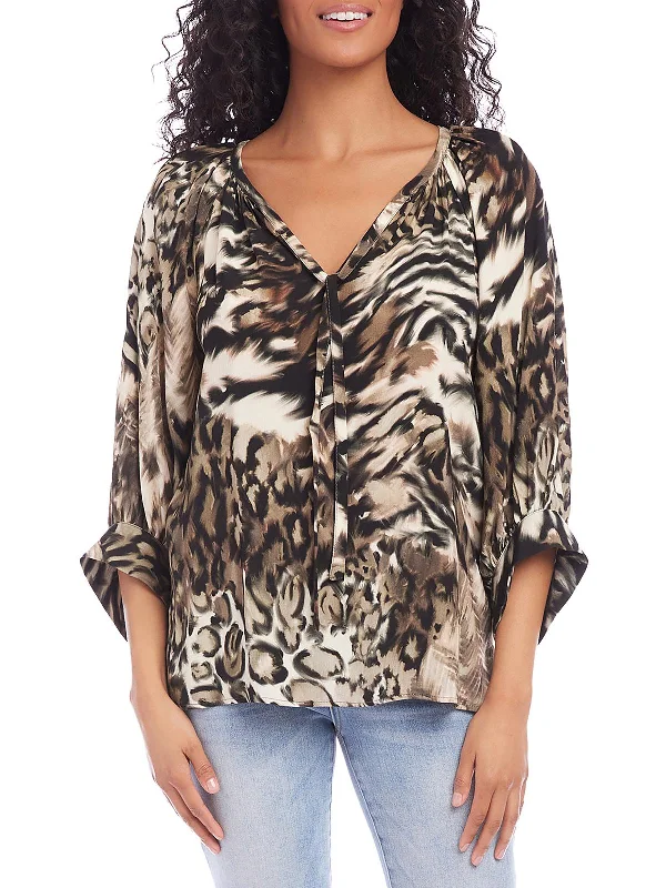 Discount Mania Womens Animal Print V-Neck Blouse