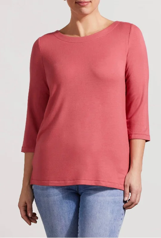 Warehouse Sale Women's Boat Neck 3/4 Sleeve Top In Vintage Rose