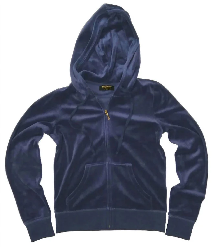 Instant Discount Women's College Crest Regal Logo Velour Track Hoodie Jacket In Navy Blue