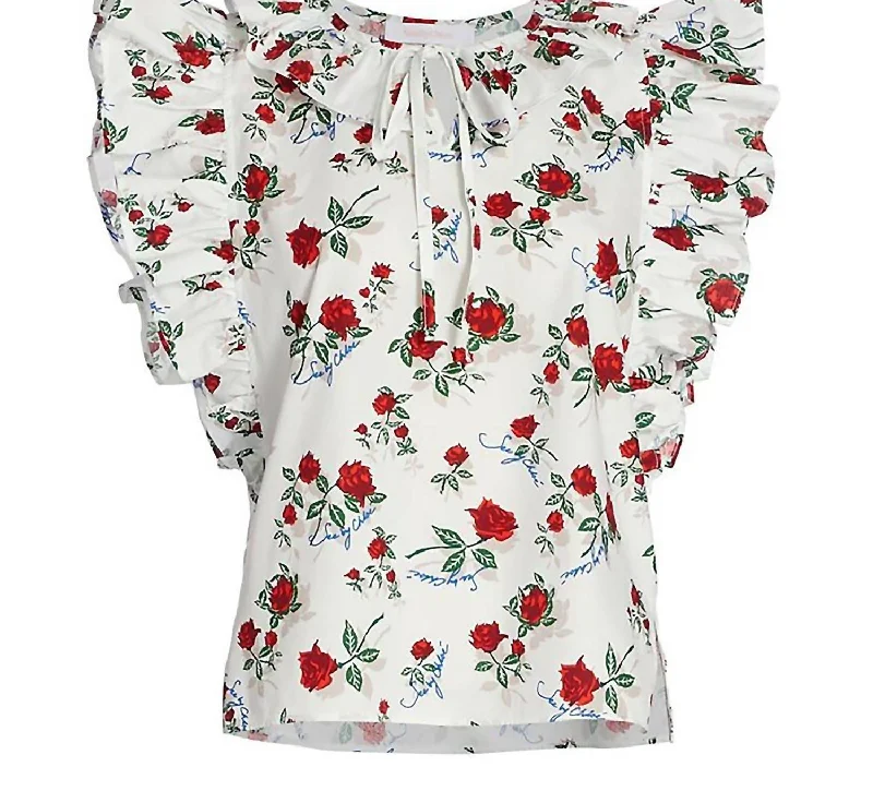 Online Only Women's Dita Cotton Poplin Floral Print Flutter Sleeve Blouse In Multi