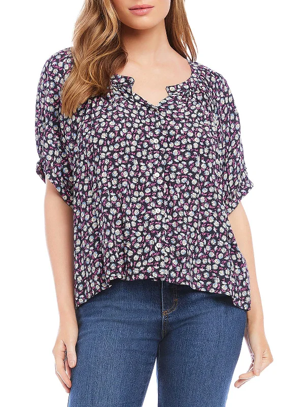 New Deals Womens Floral Button-Down Peasant Top