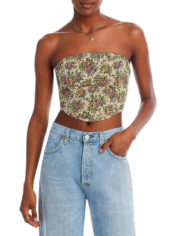 Massive Deals Womens Floral Print Corset Cropped