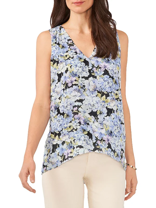New Deals Womens Floral Print V-Neck Blouse