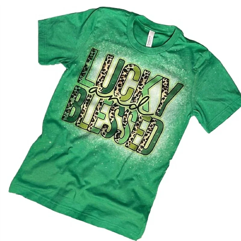 Final Clearance Women's Lucky And Blessed Green Bleached Tee