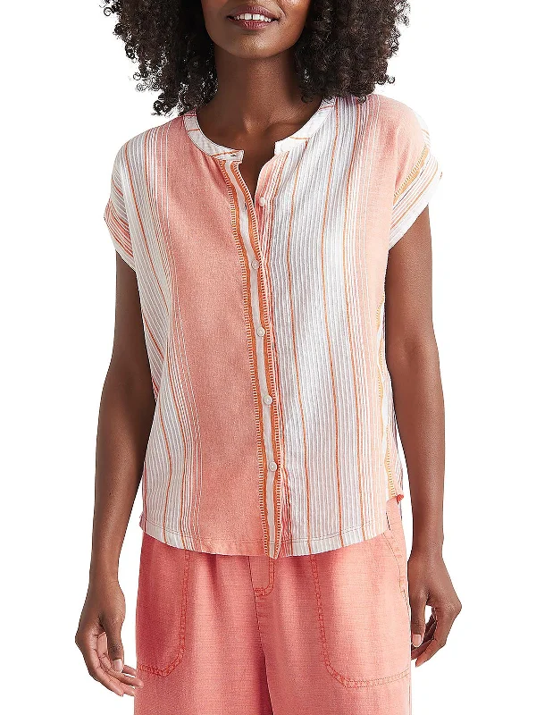 Steals and Deals Womens Striped Button-Down Blouse