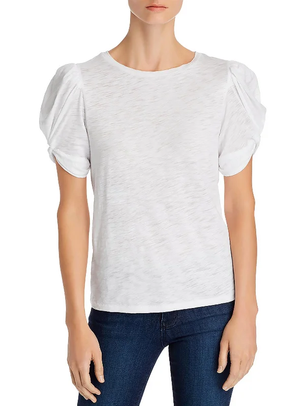 Midnight Madness Womens Twisted Puff Sleeves Crewneck T-Shirt