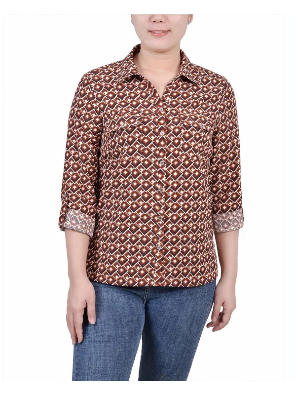Super Sale Womens V-Neck Button-Down Blouse