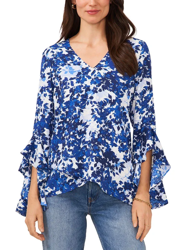 Sale Event Womens V-Neck Floral Print Blouse