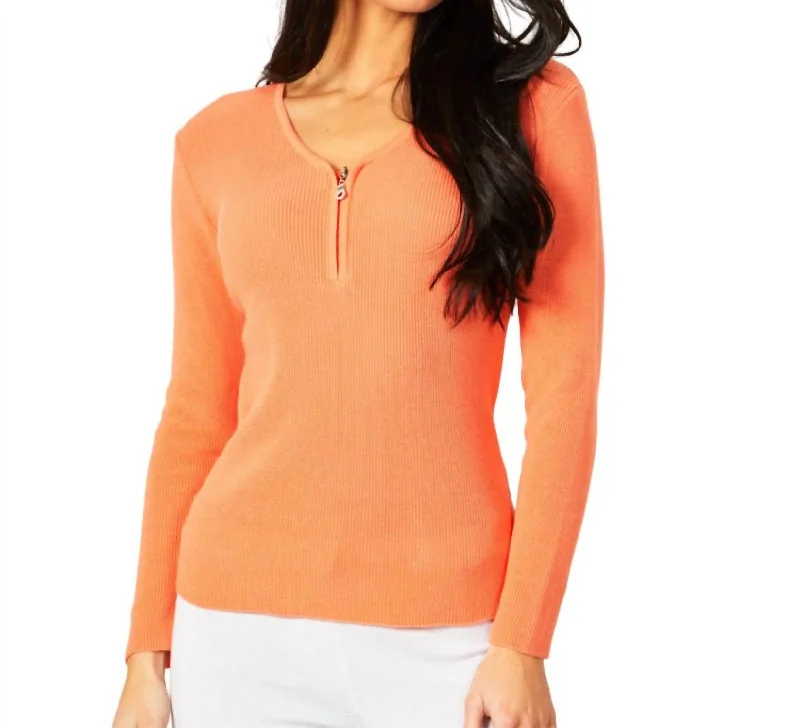 Great Deals Zip V-Neck Top In Melon