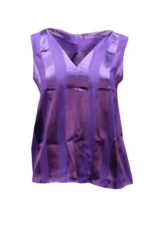 Special Promotion Alice + Olivia Gwenda Sleeveless Paneled Tie-Neck Tunic Blouse in Purple Silk