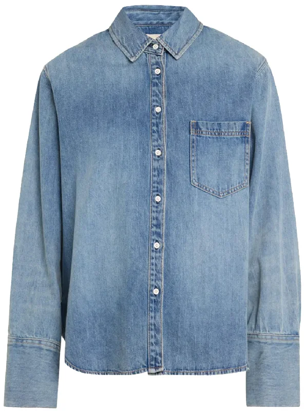 Deal of the Week Alice + Olivia Women's Finely Oversized Denim Shirt, Sadie Light Vintage Blue