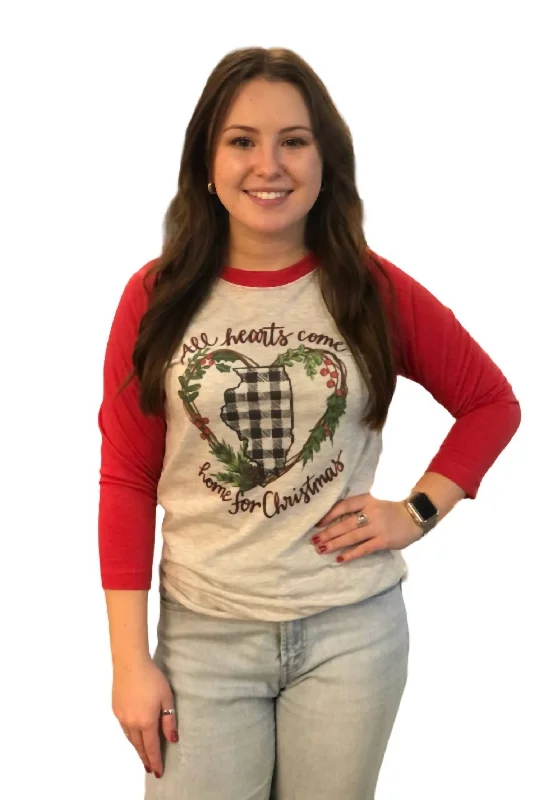 One-DAY Sale All Hearts Come Home For Christmas Raglan Tee In Red