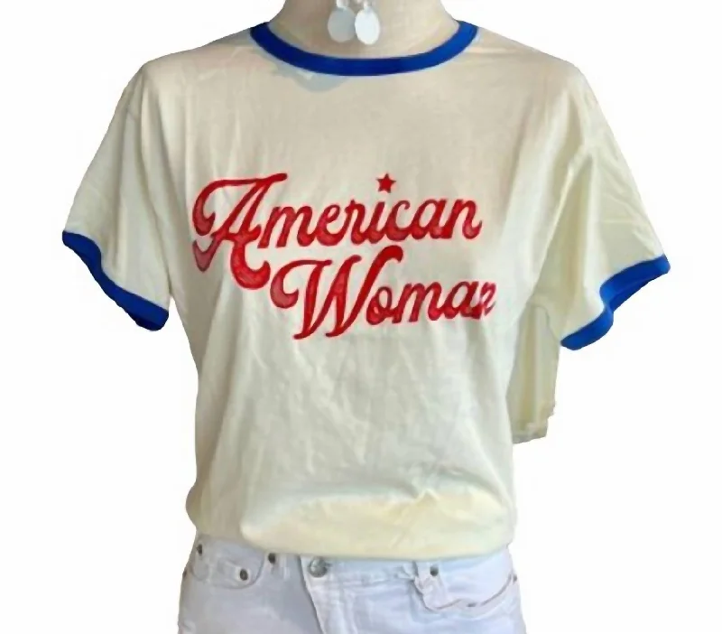 Price Rollback American Woman Ringer Tee In White/navy