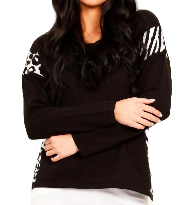 Exclusive Savings Animal Print V-Neck Top In Black/white