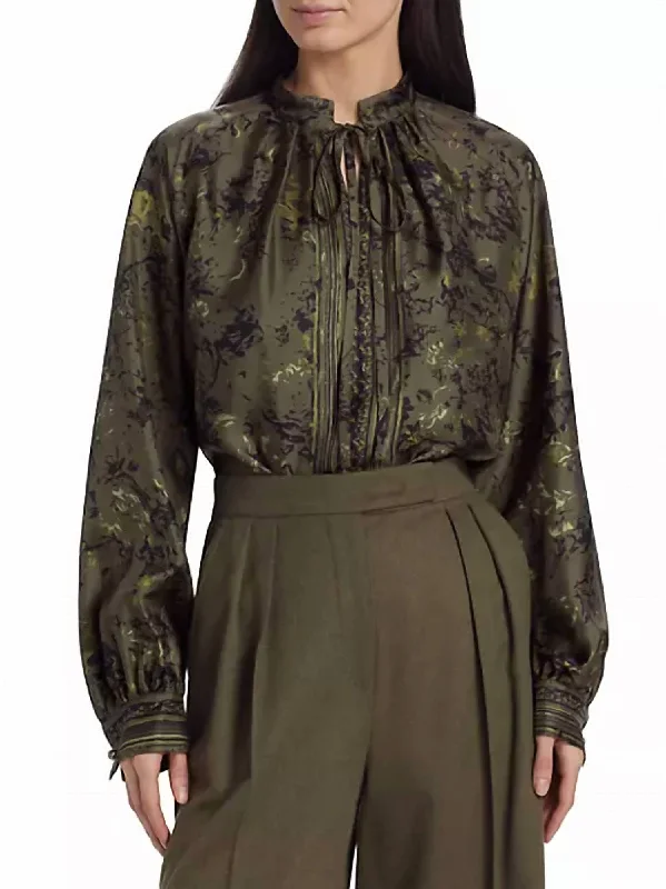 Today's Special Ardenne Floral Print Silk Twill Blouse In Khaki
