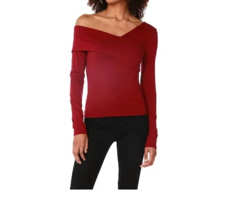 Season Finale Sale Asymmetric Wrap Top In Pinot