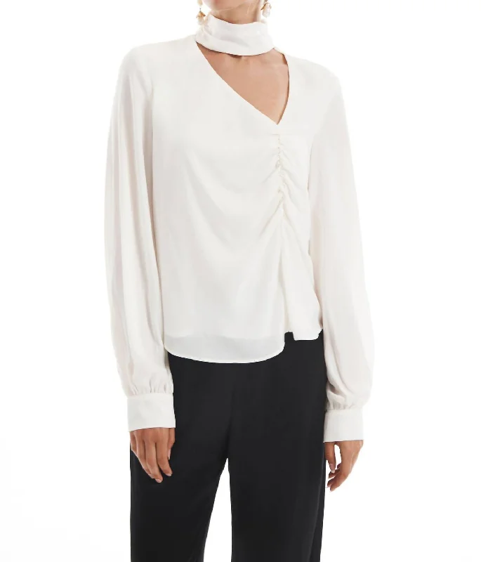 Quick Sale Asymmetrical Keyhole Turtleneck Blouse In Cream