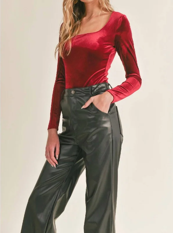 Exclusive Preview Aubrey Velvet Bodysuit In Red