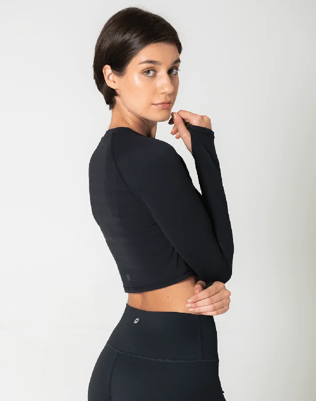 Customer Appreciation Sale Aurora Long Sleeve Crop Tee in Black