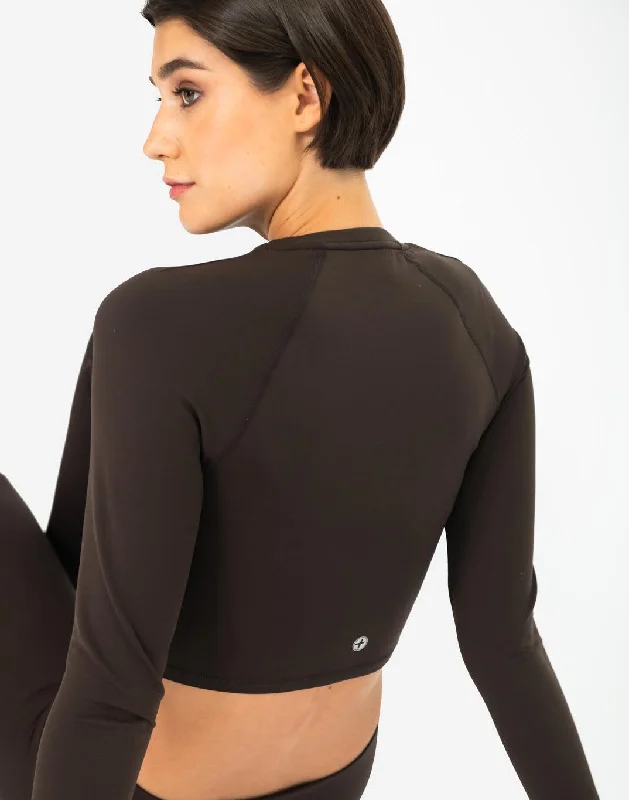 Exclusive Preview Aurora Long Sleeve Crop Tee in Espresso