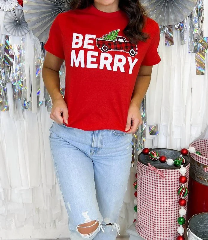 Savings Spectacular Be Merry Graphic Tee In Red/white