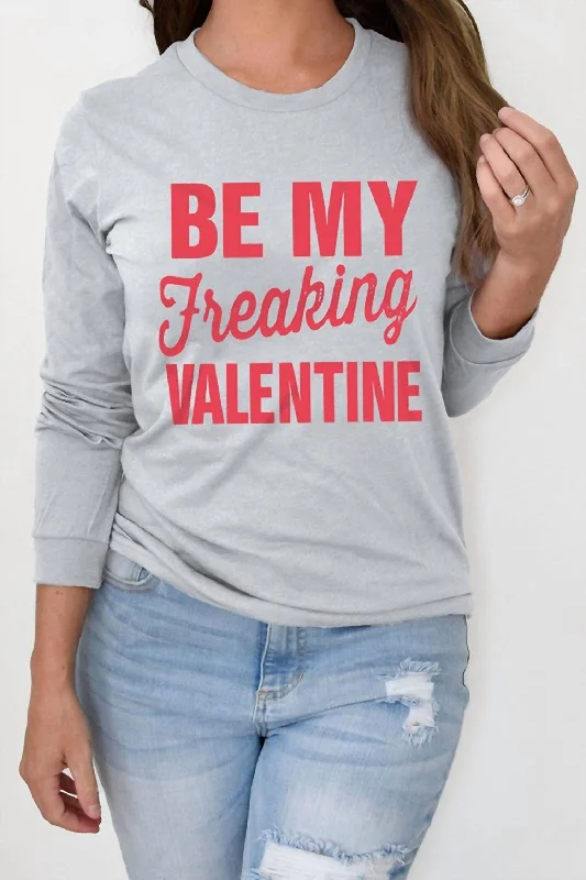 Bargain Prices "be My Freaking Valentine" Graphic Top In Grey