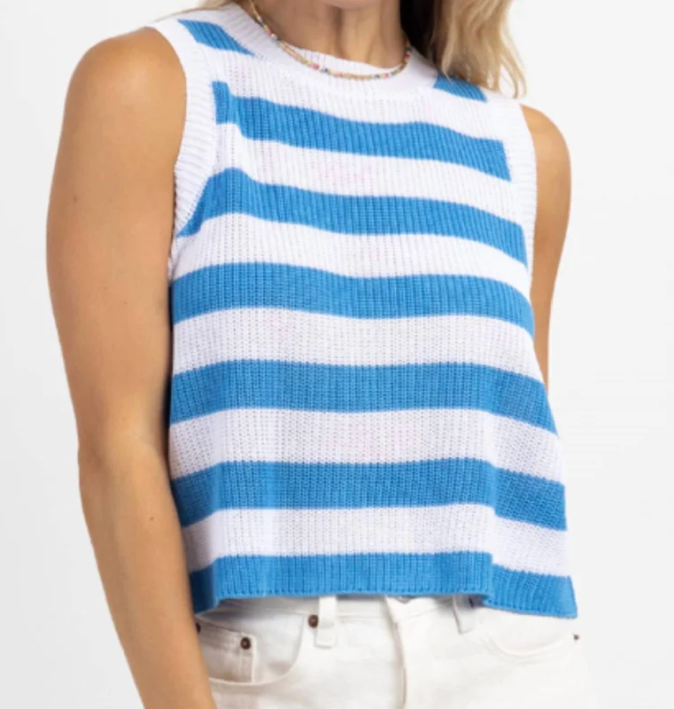 Weekend Special Beach Day Striped Knit Tank In Blue