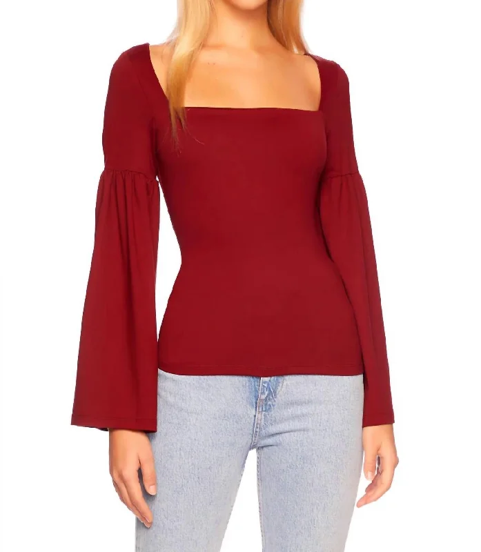 Daily Deals Bell Sleeve Top In Oxblood